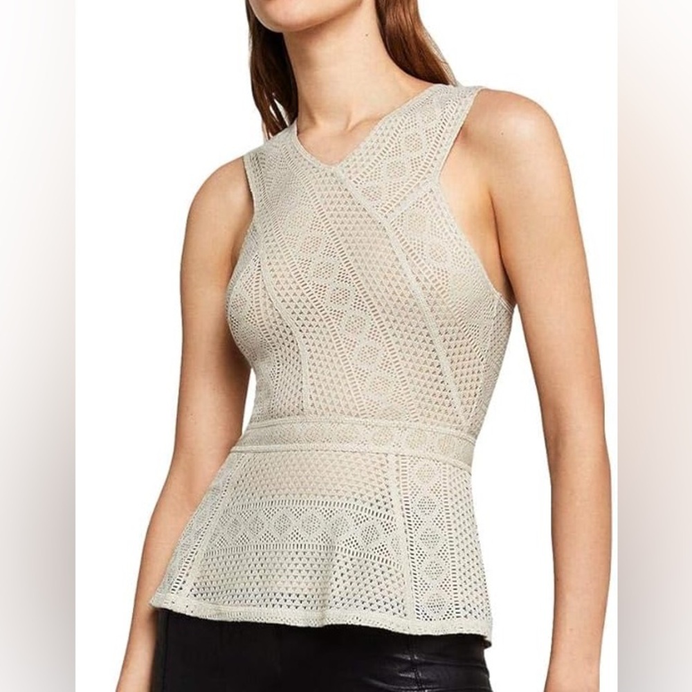BCBGMaxazria Oatmeal Lace Peplum Top NWT - XXS